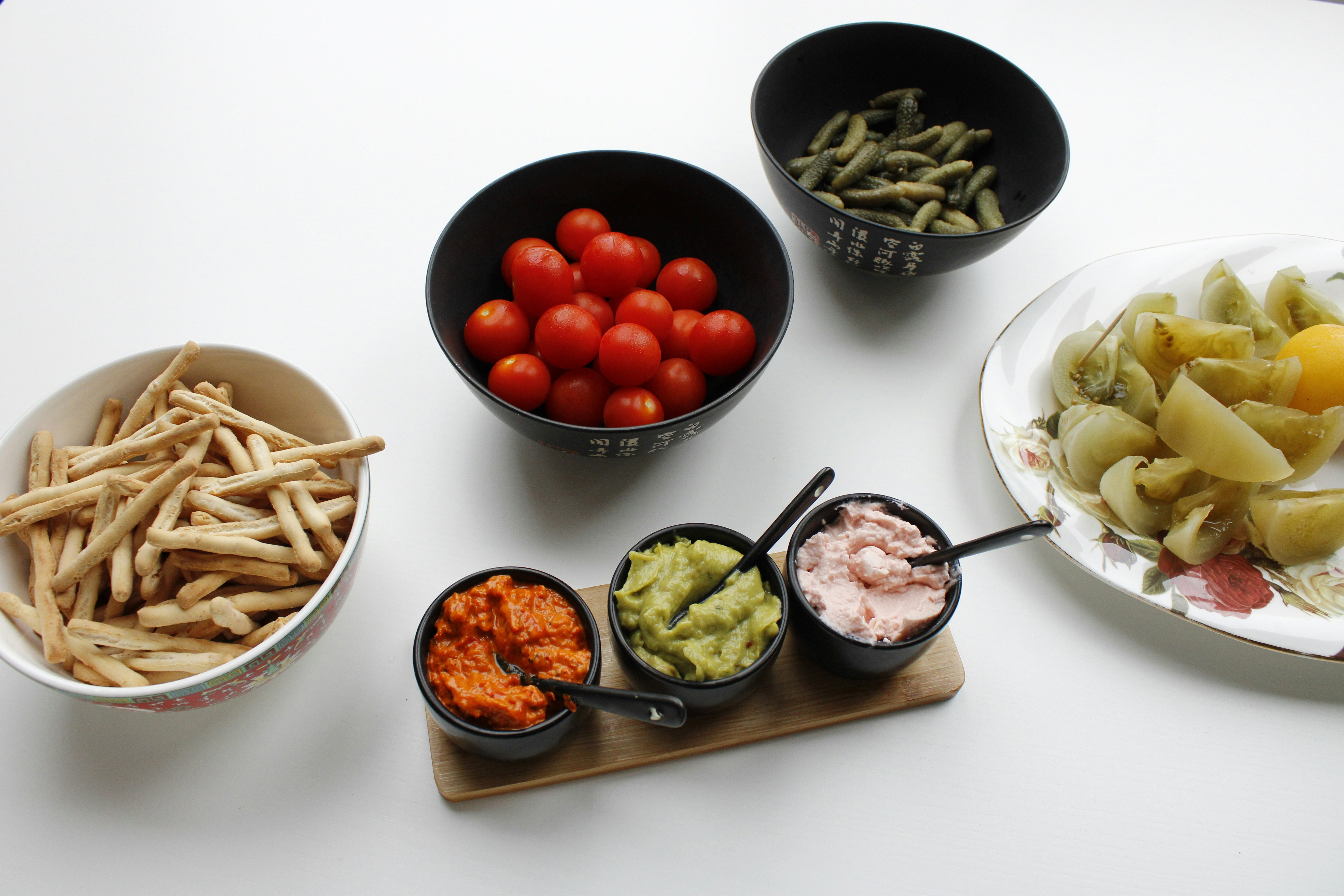 assorted food on bowls on table